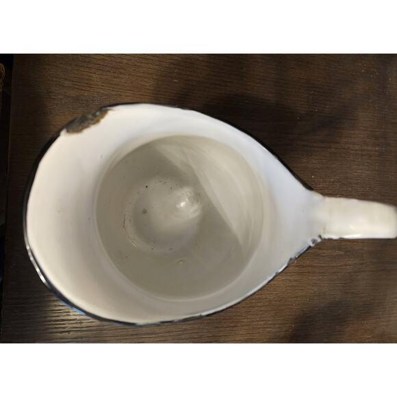 Primitive Antique Porcelain Enamel Water/Milk Pitcher White and Black - Picture 5 of 6